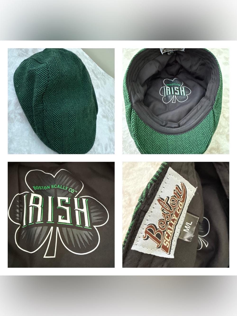 Boston Scally Co. Irish Shamrock Green Herringbone Flat Cap Hat